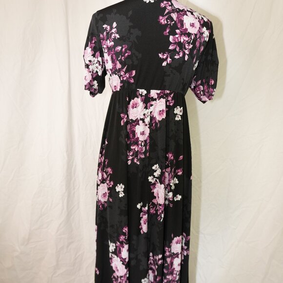 EUC Torrid Size 0 Floral Black Dress Short Sleeve Wrap-Look Formal Evening Gown - Picture 3 of 4